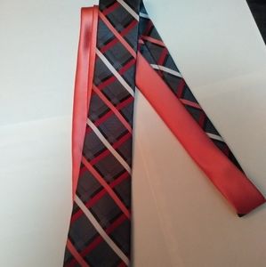 J.Ferrar Tie Black, Grey, Pink & Red Plaid Design